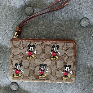 Coach Disney Mickey Mouse Jacquard Zip Wristlet NWOT